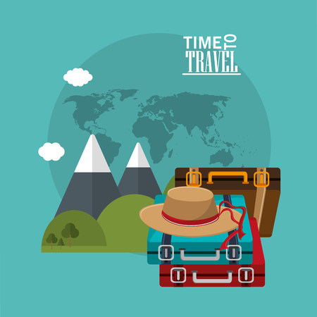 baggage mountain cloud hat  time travel vacations trip icon. Colorful design. Vector illustrationのイラスト素材