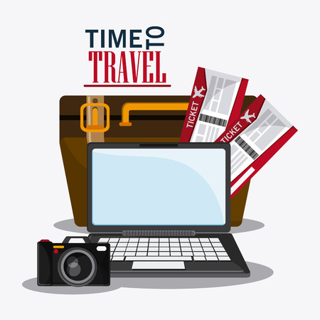 baggage camera laptop time travel vacation trip icon. Colorful design. Vector illustrationのイラスト素材
