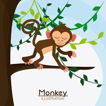 tree leaves monkey cartoon animal ape icon. Colorful design. Vector illustrationのイラスト素材