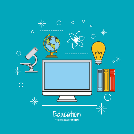 computer book planet microscope bulb education learning school icon. Colorful design. Vector illustrationのイラスト素材