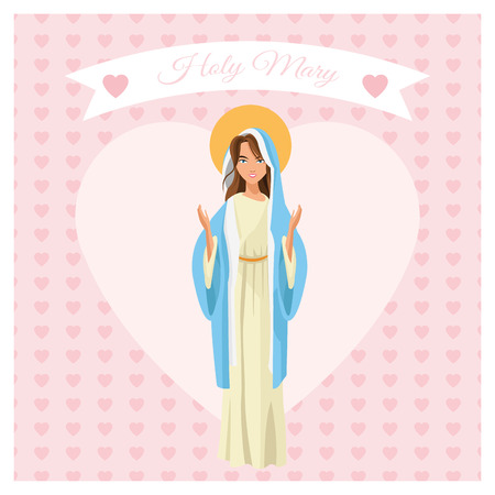 mary holy family merry christmas icon. Pastel heart ribbon colorful design. Vector illustrationのイラスト素材
