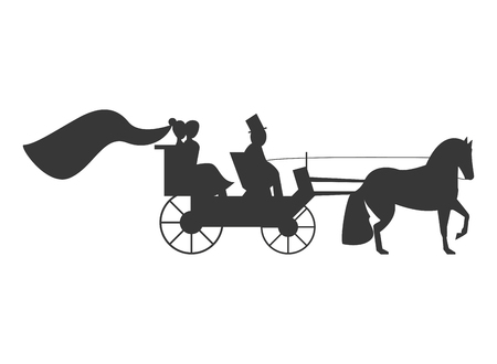 flat design bride and groom on carriage icon vector illustrationのイラスト素材
