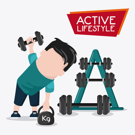 boy man cartoon weight lifting healthy lifestyle gym fitness icon. Colorful design. Vector illustrationのイラスト素材