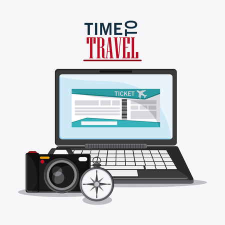 laptop camera compass ticket time travel vacation icon. Corloful and Isolated design. Vector illustrationのイラスト素材