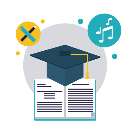 book graduation cap music pencil education learning school icon. Colorful design. Vector illustrationのイラスト素材