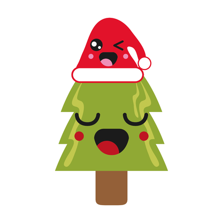 flat design cute christmas tree icon vector illustrationのイラスト素材