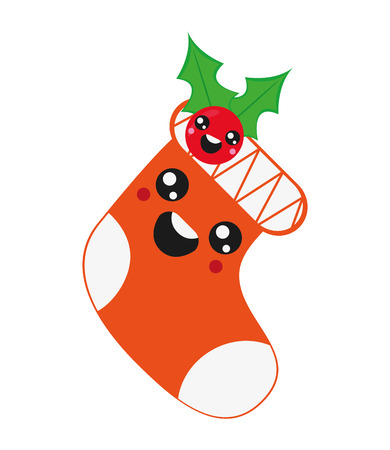 flat design cute christmas stocking icon vector illustrationのイラスト素材
