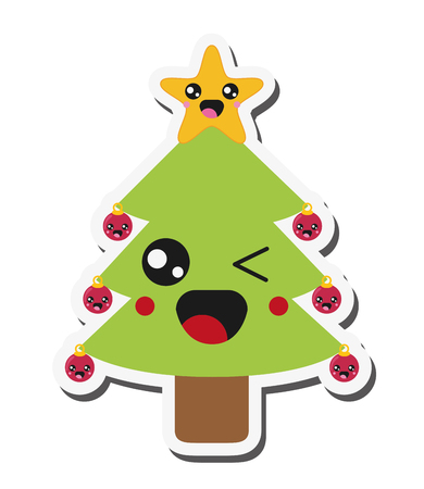 flat design cute christmas tree icon vector illustrationのイラスト素材
