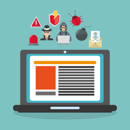 laptop bug hacker alarm cyber security system technology icon. Colorful and flat design. Vector illustrationのイラスト素材