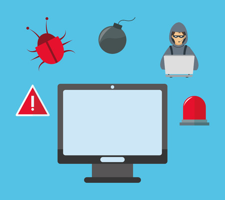 computer hacker bug alarm cyber security system technology icon. Colorful and flat design. Vector illustrationのイラスト素材