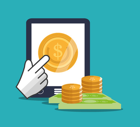 tablet bills coins cursor ecommerce shopping online technology icon. Colorful and Flat design. Vector illustrationのイラスト素材