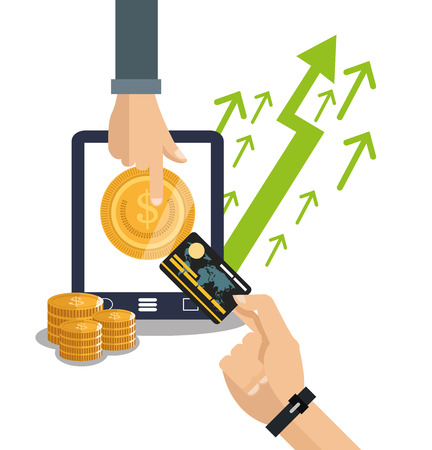 tablet coins credit card arrows ecommerce shopping online technology icon. Colorful and Flat design. Vector illustrationのイラスト素材
