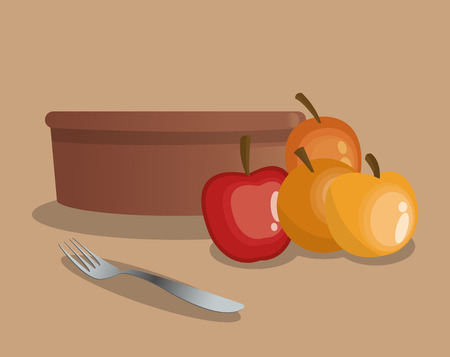 fruits fork organic healthy food cooking restaurant kitchen icon. Colorful and Flat design. Vector illustrationのイラスト素材