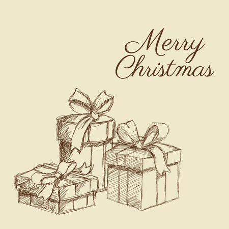 gift present merry christmas decoration celebration icon. Isolated draw and sketch design. Vector illustrationのイラスト素材