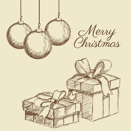 gift present sphere merry christmas decoration celebration icon. Isolated draw and sketch design. Vector illustrationのイラスト素材