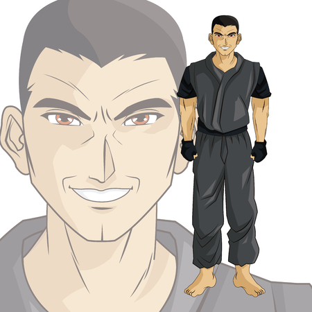 man boy young anime manga comic cartoon fight game icon. Colorful design. Vector illustrationのイラスト素材