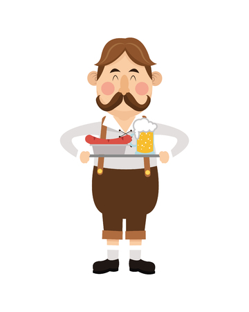 flat design bavarian man with beer and sausage icon vector illustrationのイラスト素材
