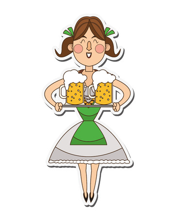 flat design bavarian woman with beer icon vector illustrationのイラスト素材