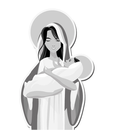 flat design holy mary holding baby jesus icon vector illustrationのイラスト素材