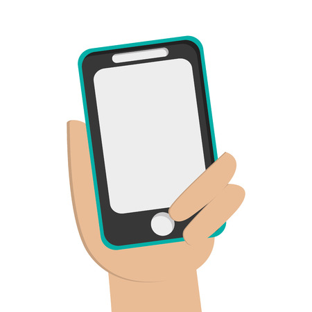 flat design hand holding modern cellphone icon vector illustrationのイラスト素材