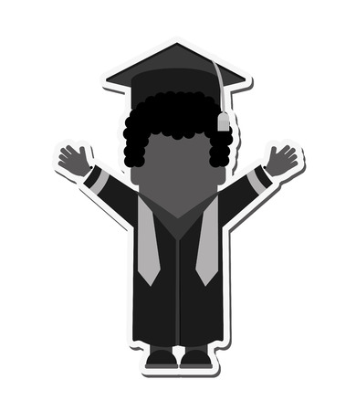 boy man male cartoon graduation cap university cloth icon. Flat black white and isolated design. Vector illustrationのイラスト素材