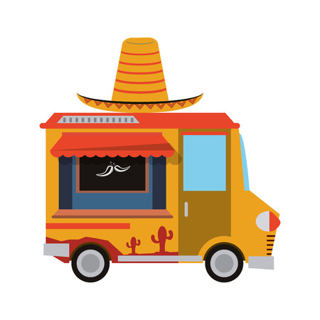 hat mexican truck delivery fast food urban business icon. Flat and isolated design. Vector illustrationのイラスト素材