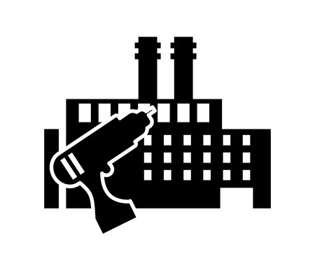 flat design drill and factory icon vector illustrationのイラスト素材