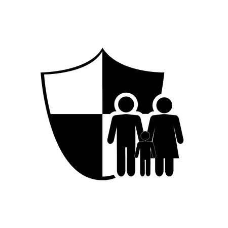 flat design family pictogram and shield icon vector illustrationのイラスト素材