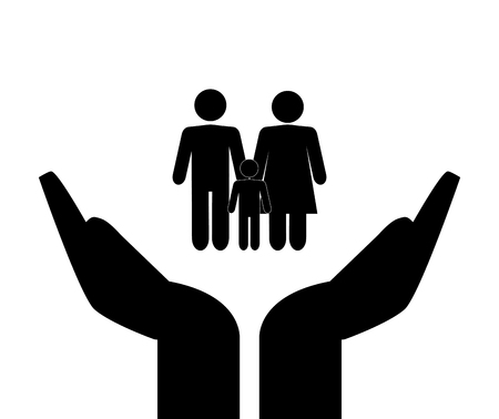 flat design sheltering hands and family pictogram icon vector illustrationのイラスト素材