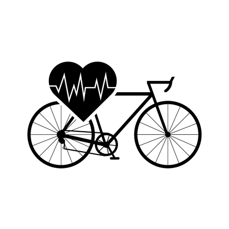 flat design heart cardiogram and bicycle icon vector illustrationのイラスト素材