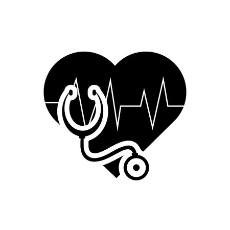 flat design heart cardiogram and stethoscope icon vector illustrationのイラスト素材