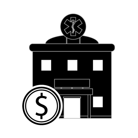 flat design hospital and coin icon vector illustrationのイラスト素材