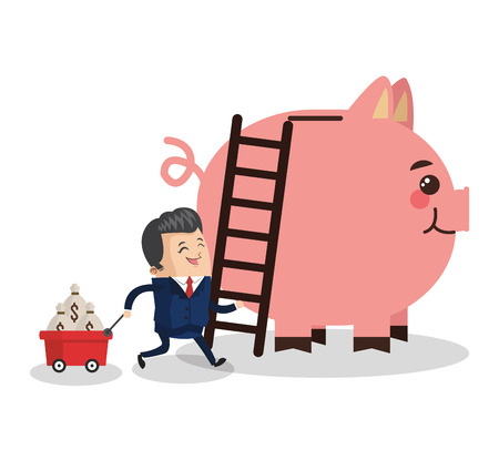 businessman piggy cart male cartoon suit business icon. Colorful and flat design. Vector illustrationのイラスト素材