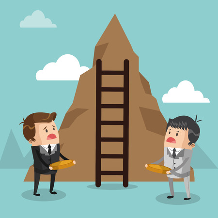 businessman mountain climb steps coins male cartoon suit business icon. Colorful and flat design. Vector illustrationのイラスト素材