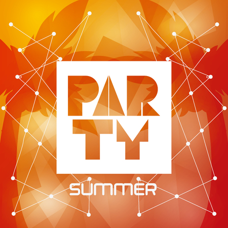 party summer palm tree tipography celebration card advertising icon. Colorful design orange yellow red colors. Vector illustrationのイラスト素材