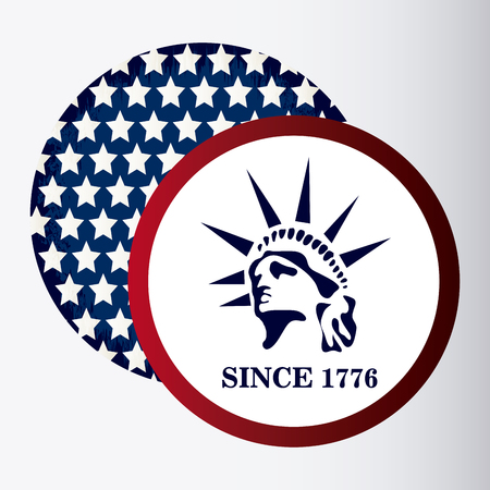 statue of liberty seal stamp usa flag landmark patriotic united states of america icon. Colorful design. Vector illustrationのイラスト素材