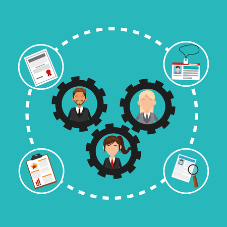 human resources document lupe man woman avatar search employee business icon. Colorful design blue background. Vector illustrationのイラスト素材