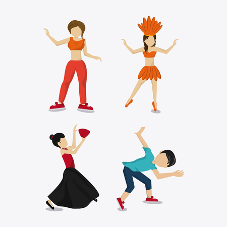 girl boy cartoon avatar dancer dance studio academy advertising icon. Colorful design. Vector illustrationのイラスト素材