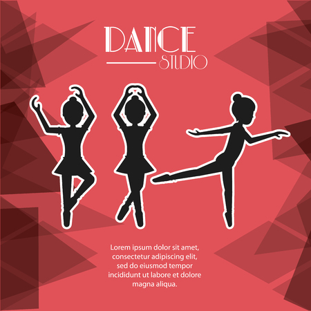 girl cartoons avatar dancer dance studio academy advertising icon. Silhouette design. Polygonal background. Vector illustrationのイラスト素材