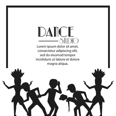 girls boys cartoons avatar dancer dance studio academy advertising icon. Silhouette black and white design. Vector illustrationのイラスト素材