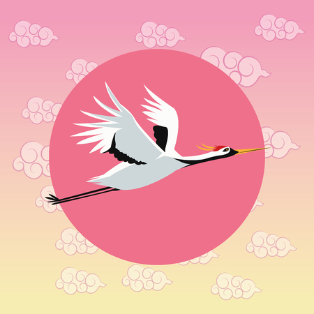 crane bird japan culture landmark asia famous icon. Colorful design. Vector illustrationのイラスト素材