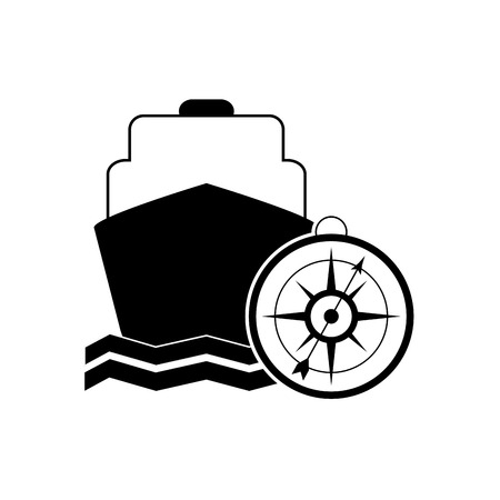 flat design cruise ship and compass icon vector illustrationのイラスト素材