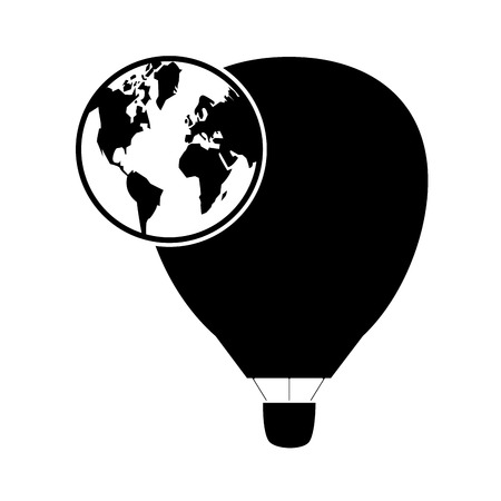 flat design hot air balloon and earth globe icon vector illustrationのイラスト素材