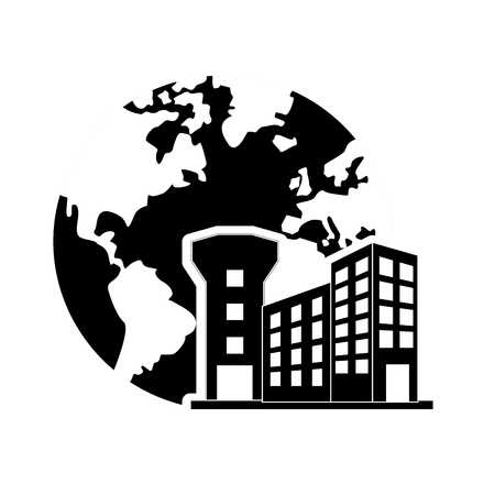 flat design earth globe and airport icon vector illustrationのイラスト素材