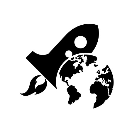 flat design earth globe and rocket icon vector illustrationのイラスト素材