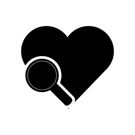 flat design heart cartoon and magnifying glass icon vector illustrationのイラスト素材