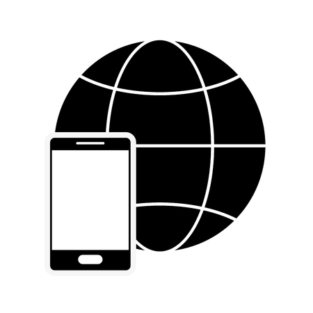 flat design earth globe diagram and cellphone icon vector illustrationのイラスト素材