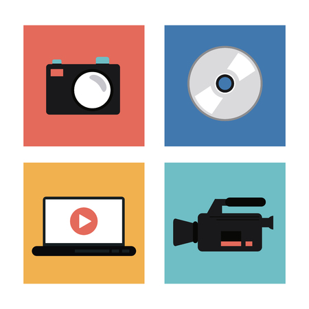 videocamera camera laptop play and cd icon. Video movie cinema and media theme. Colorful design. Vector illustrationのイラスト素材
