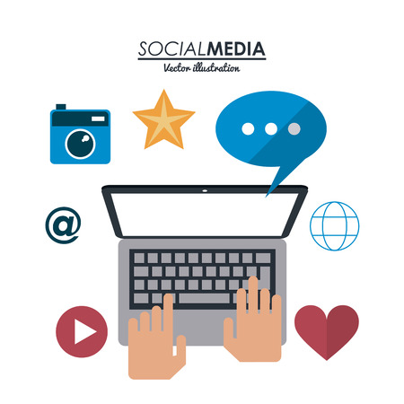 laptop gadget and bubble icon. Social media network communication and media icon set. Colorful design. Vector illustrationのイラスト素材