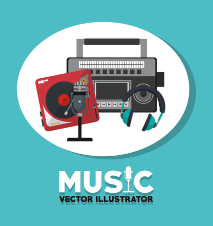 radio vinyl microphone headphone instrument icon. Music sound and concert design. Vector illustrationのイラスト素材
